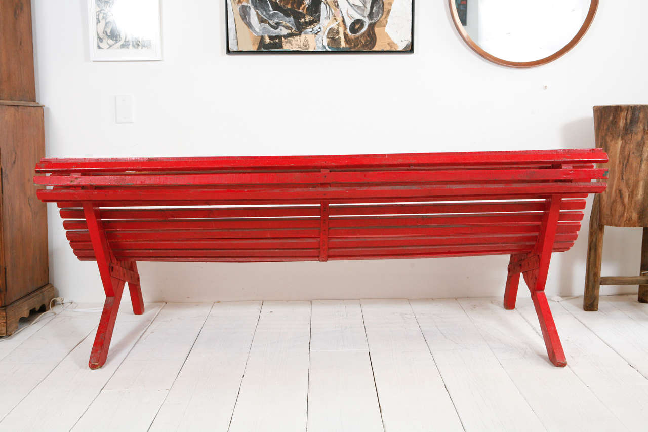 Mid-20th Century Curved Red Italian Outdoor Slatted Garden Bench