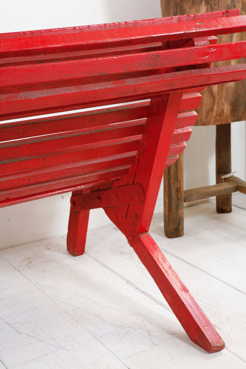 Curved Red Italian Outdoor Slatted Garden Bench 1