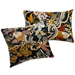 Vintage Pair Embroidered Chinese Motif Pillows.