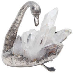 Portuguese Sterling Silver and Rock Crystal Swan