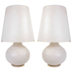 Timeless Design Pair of White Glass Lamps by Max Ingrand for Fontana Arte
