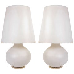 Timeless Design Pair of White Glass Lamps by Max Ingrand for Fontana Arte