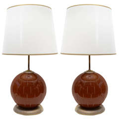 Vintage Mid Century Pair of Murano Glass Lamps by Venini