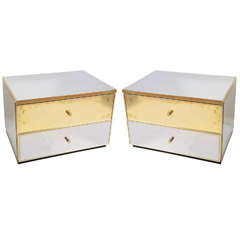 Pair of Small Two Toned Mirror Nightstand