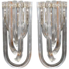 Nice Pair of Murano Glass, Curved Ribbon Sconces