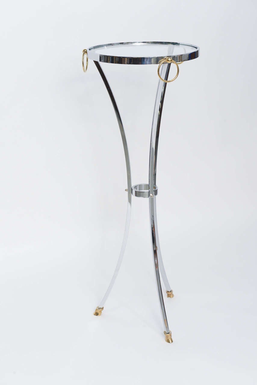 French Elegant Maison Jansen Empire Style Chrome and Brass Pedestal Table