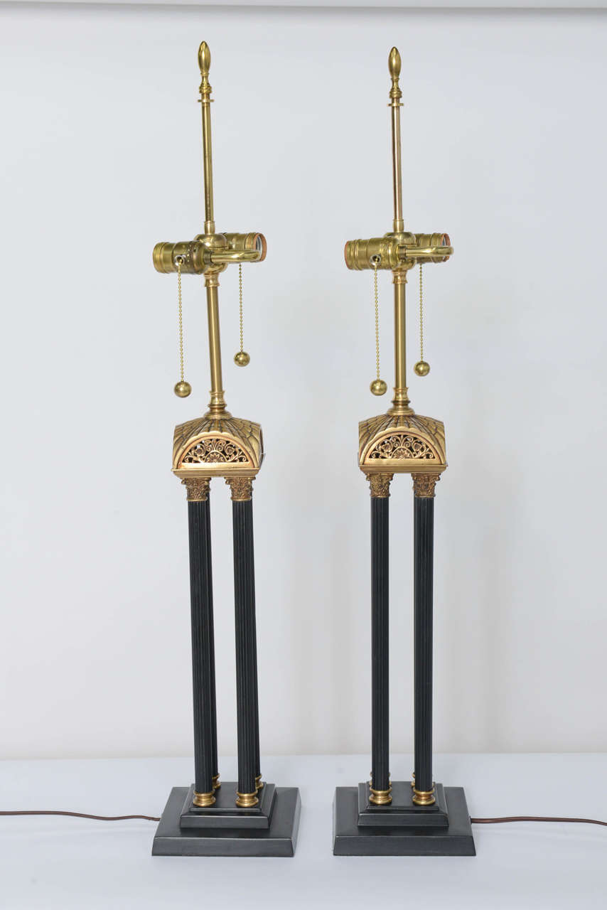 Mid-20th Century Exquisite Pair of Neoclassical Column Table Lamps For Sale