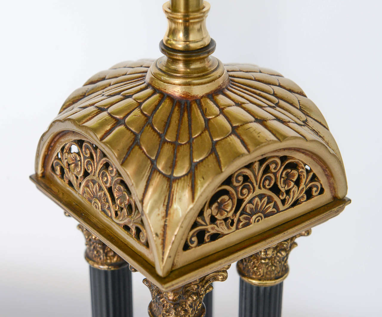 Brass Exquisite Pair of Neoclassical Column Table Lamps For Sale