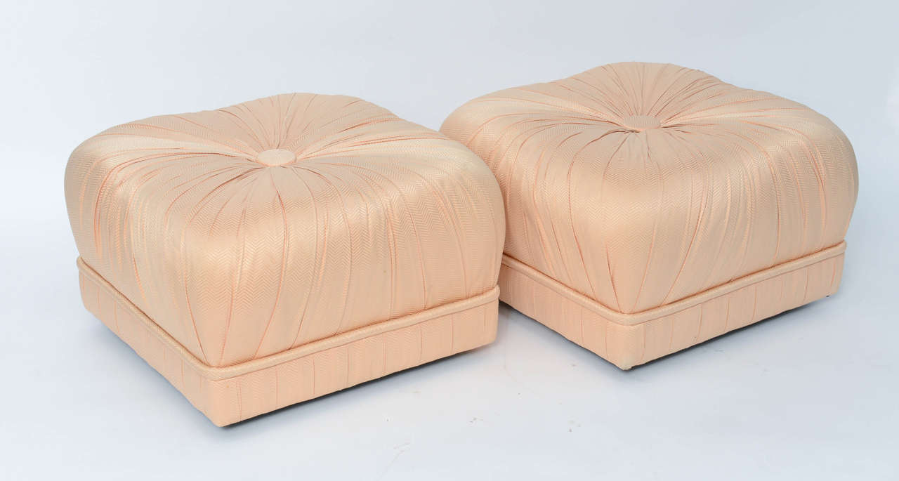 Luxe Pair of Hollywood Poufs or Ottomans on Casters 4