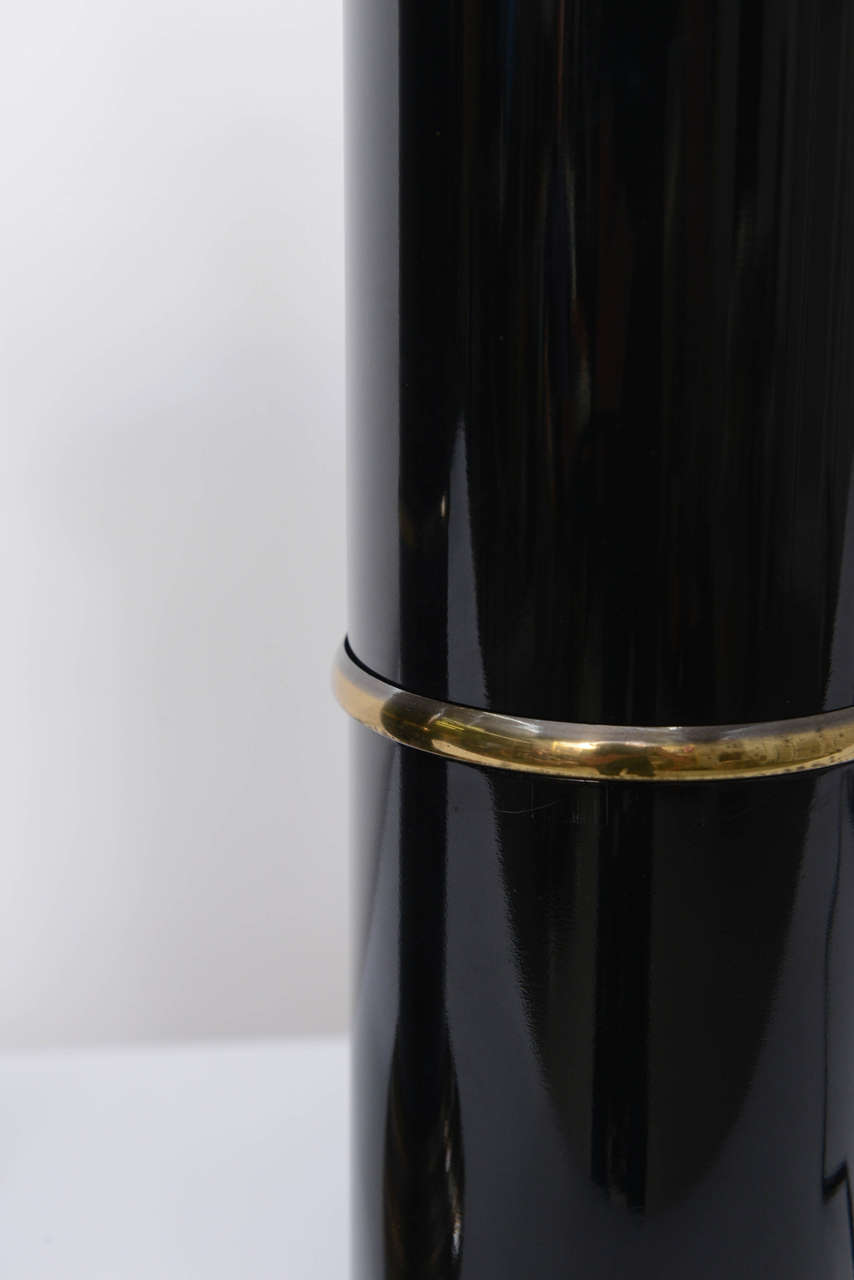 Mid-20th Century Sleek Modern Empire Style Brass and Black Lacquer Columnar Table Lamps