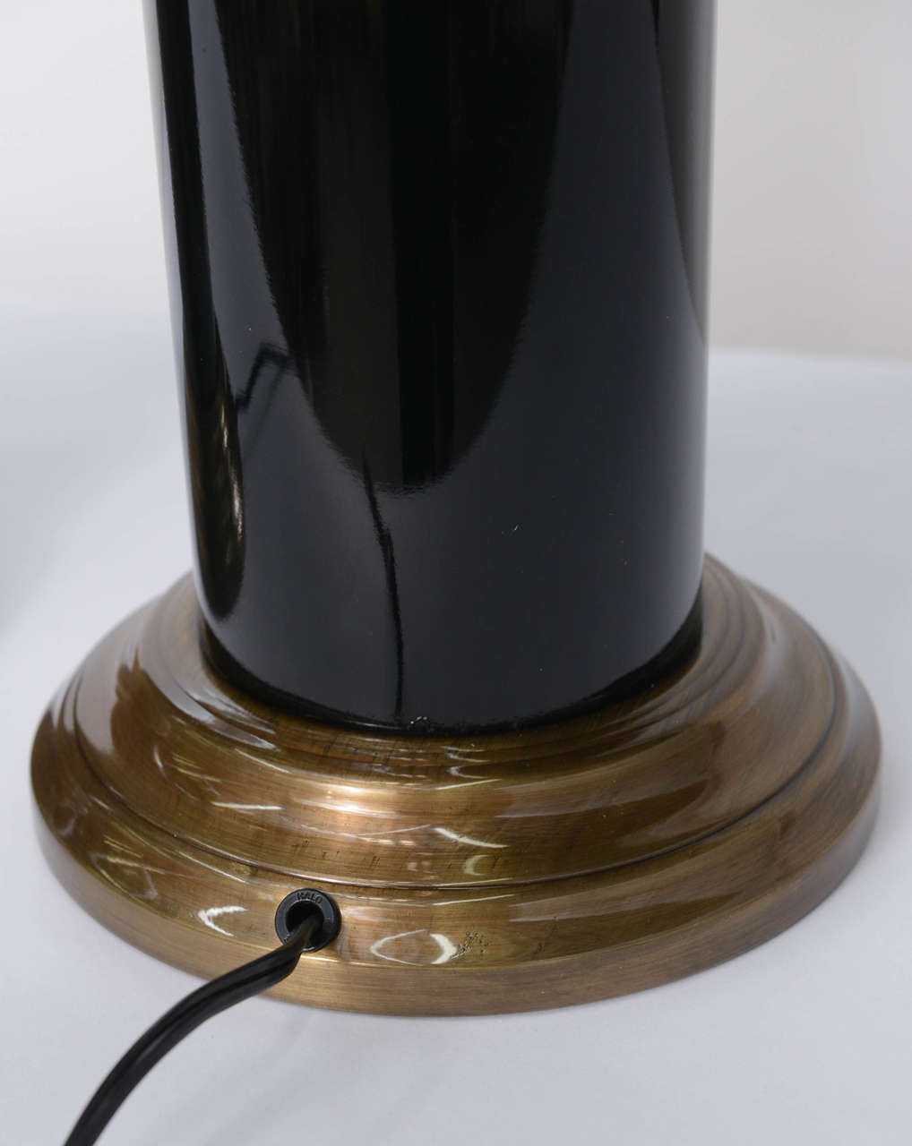 Sleek Modern Empire Style Brass and Black Lacquer Columnar Table Lamps 2