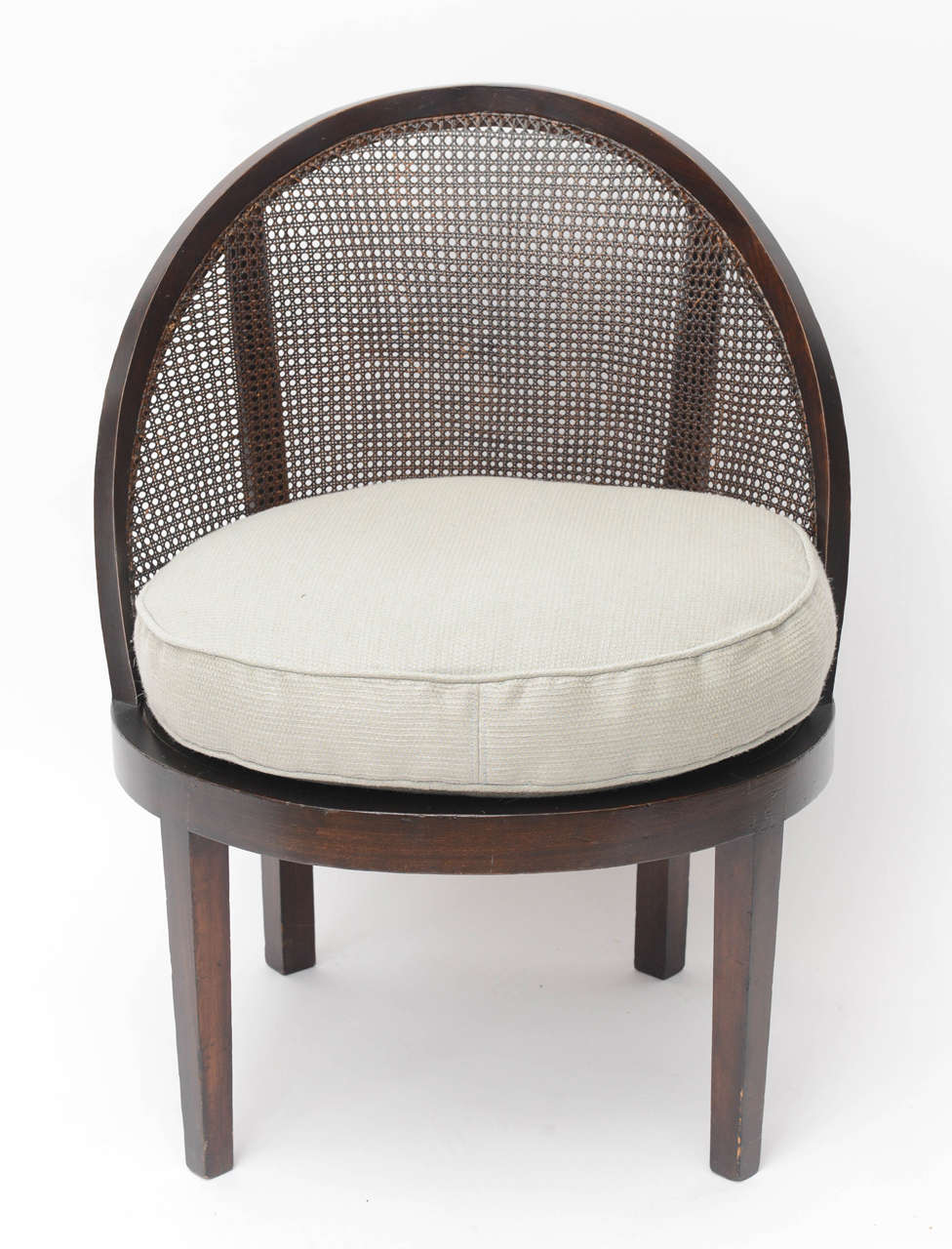 Mahogany cane back single chair with newly upholstered linen cushion. Perfect for living room, bedroom or library.