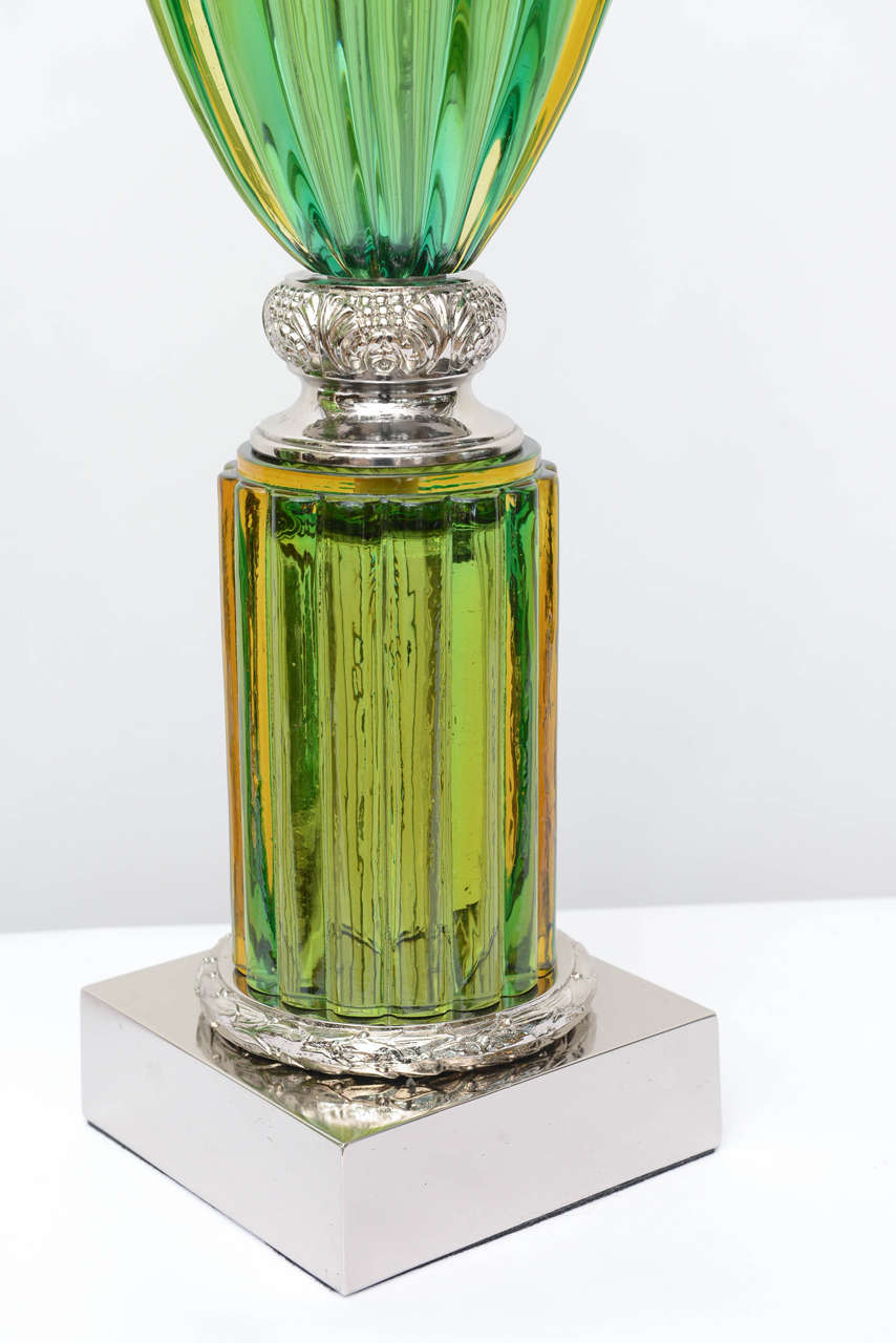Pair of Vintage Murano Emerald Green Glass Lamps by Marbro In Excellent Condition In North Miami, FL