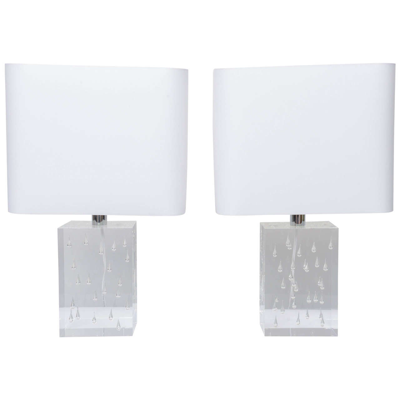 Pair of Rare Thick and Lucite Block with Raindrop Lamps