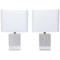 Pair of Rare Thick and Lucite Block with Raindrop Lamps 12