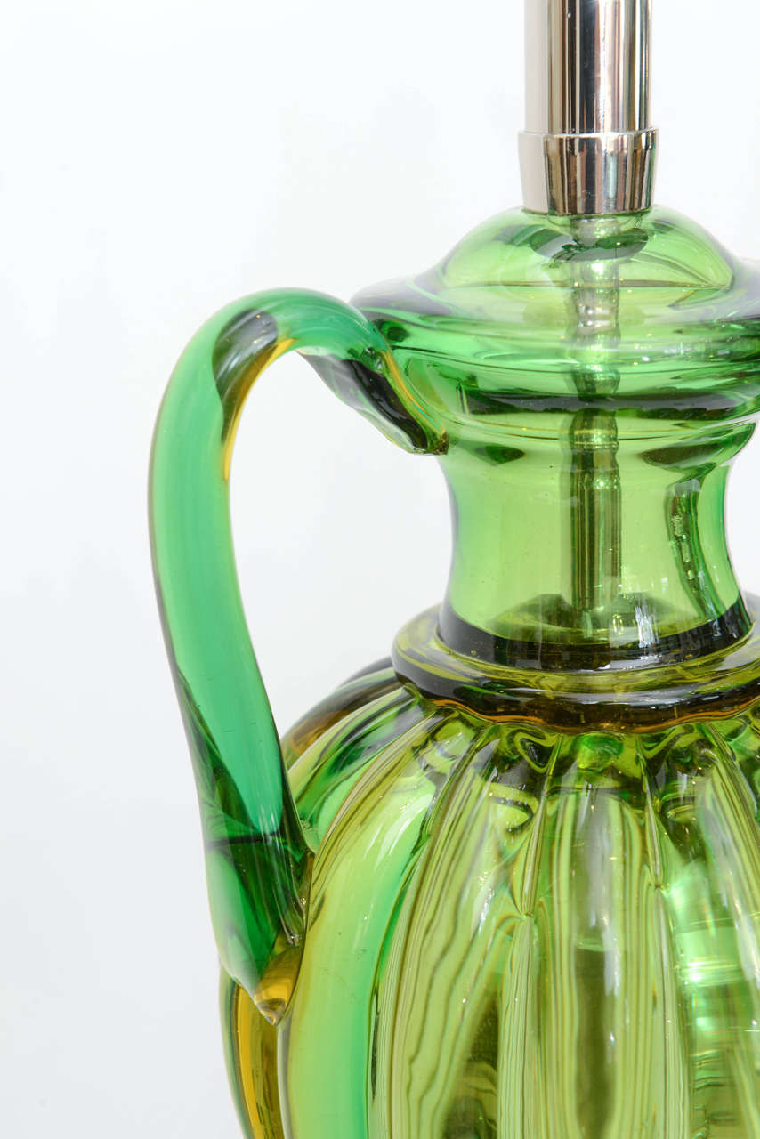 Pair of Vintage Murano Emerald Green Glass Lamps by Marbro at 1stDibs