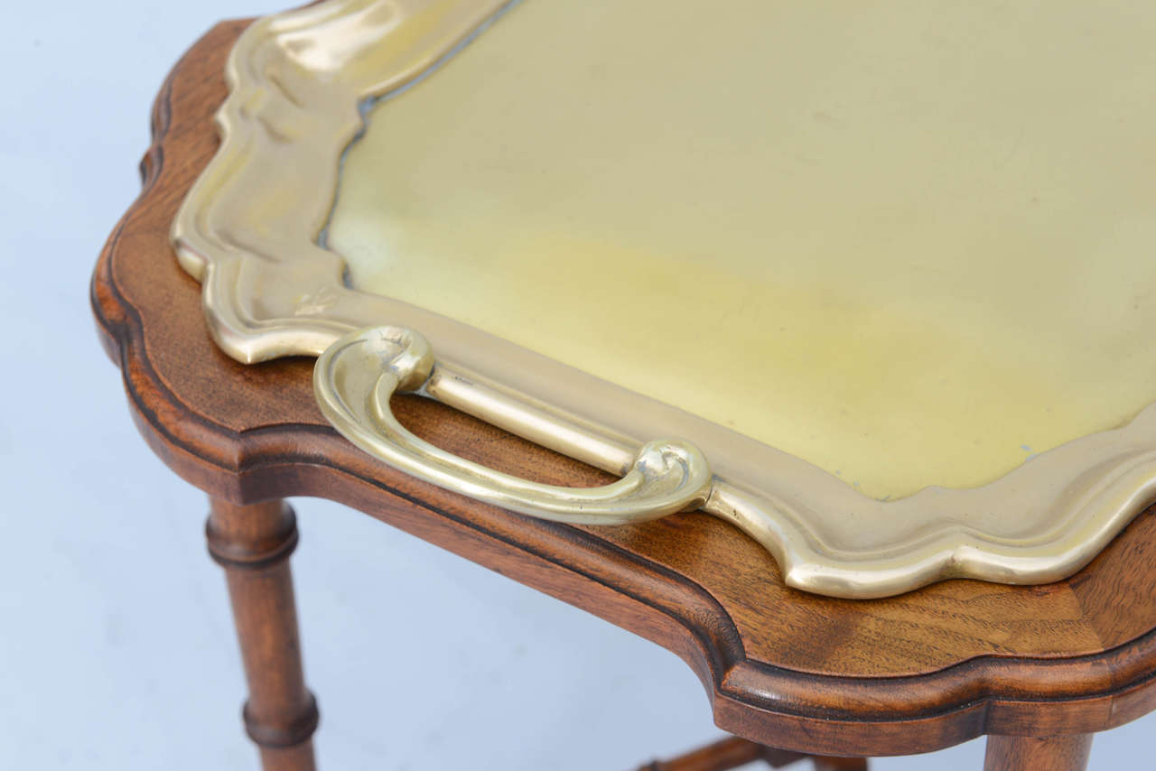 Wood Brass Tray on Faux Bamboo Table Base