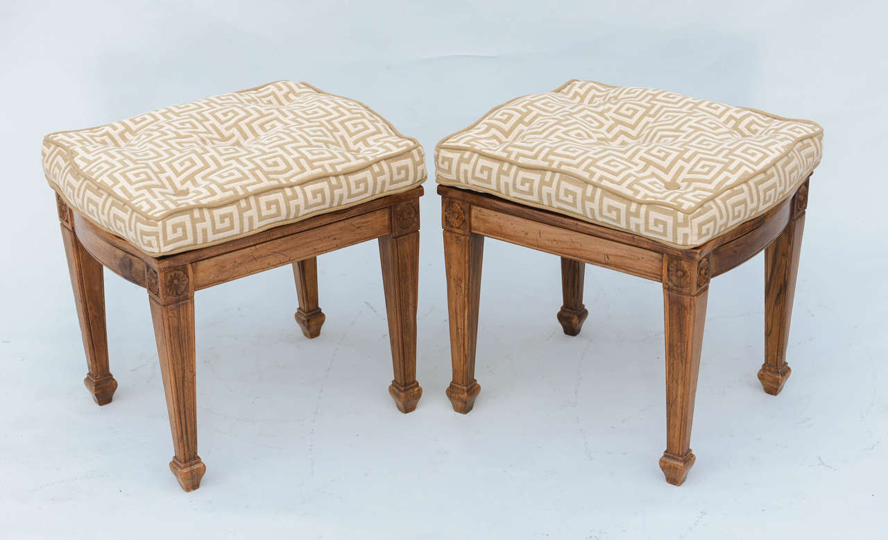 Pair of Italian Fruitwood Stools In Excellent Condition In West Palm Beach, FL
