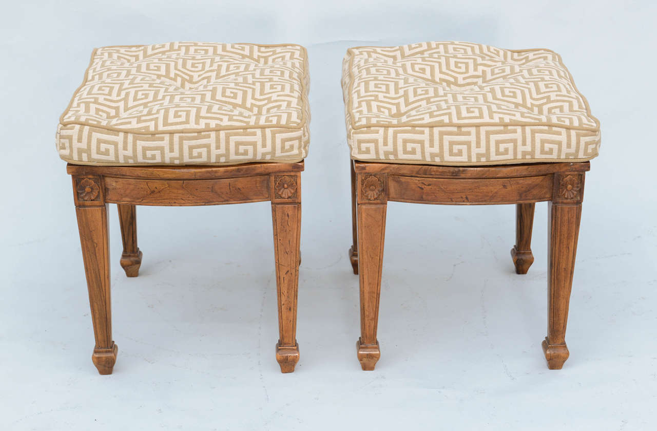 Mid-20th Century Pair of Italian Fruitwood Stools