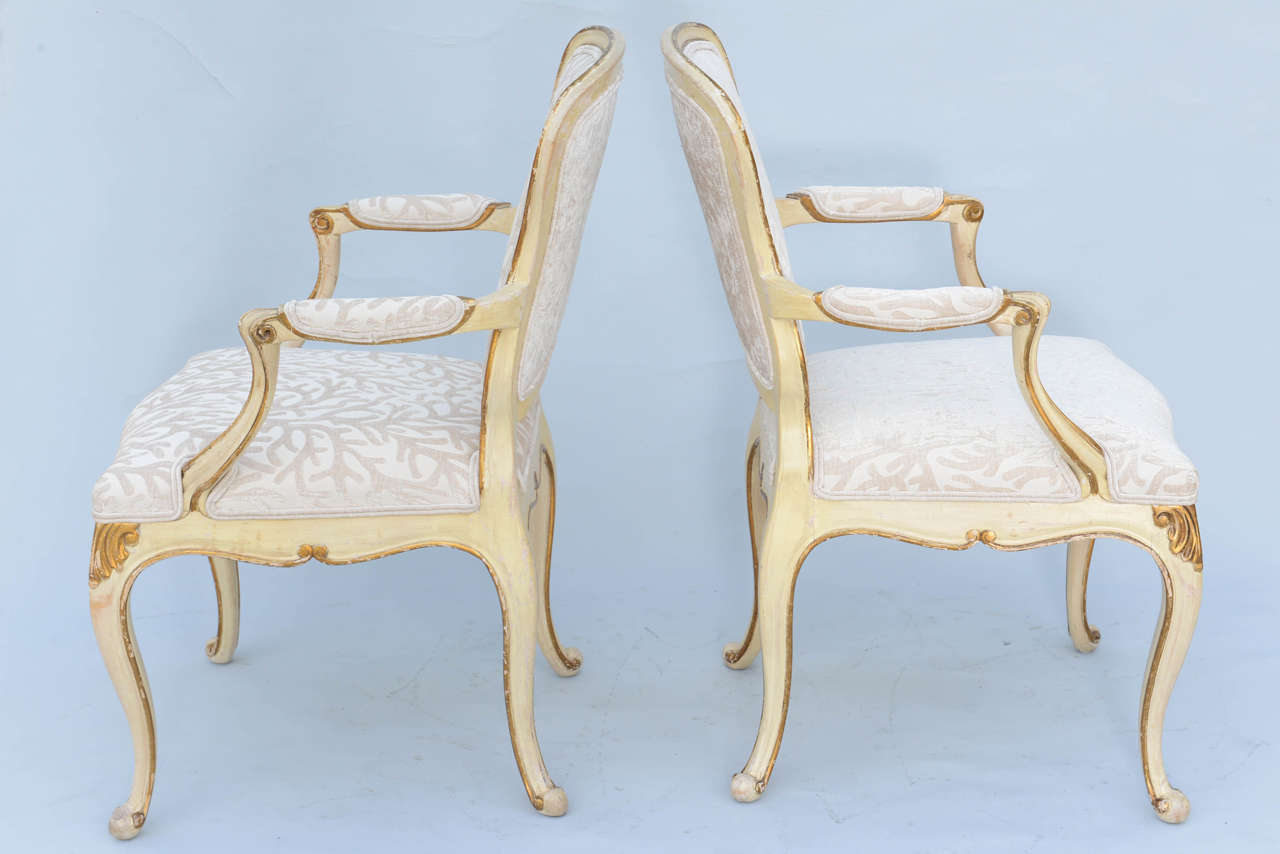 Pair of Painted & Parcel Gilt Armchairs 1