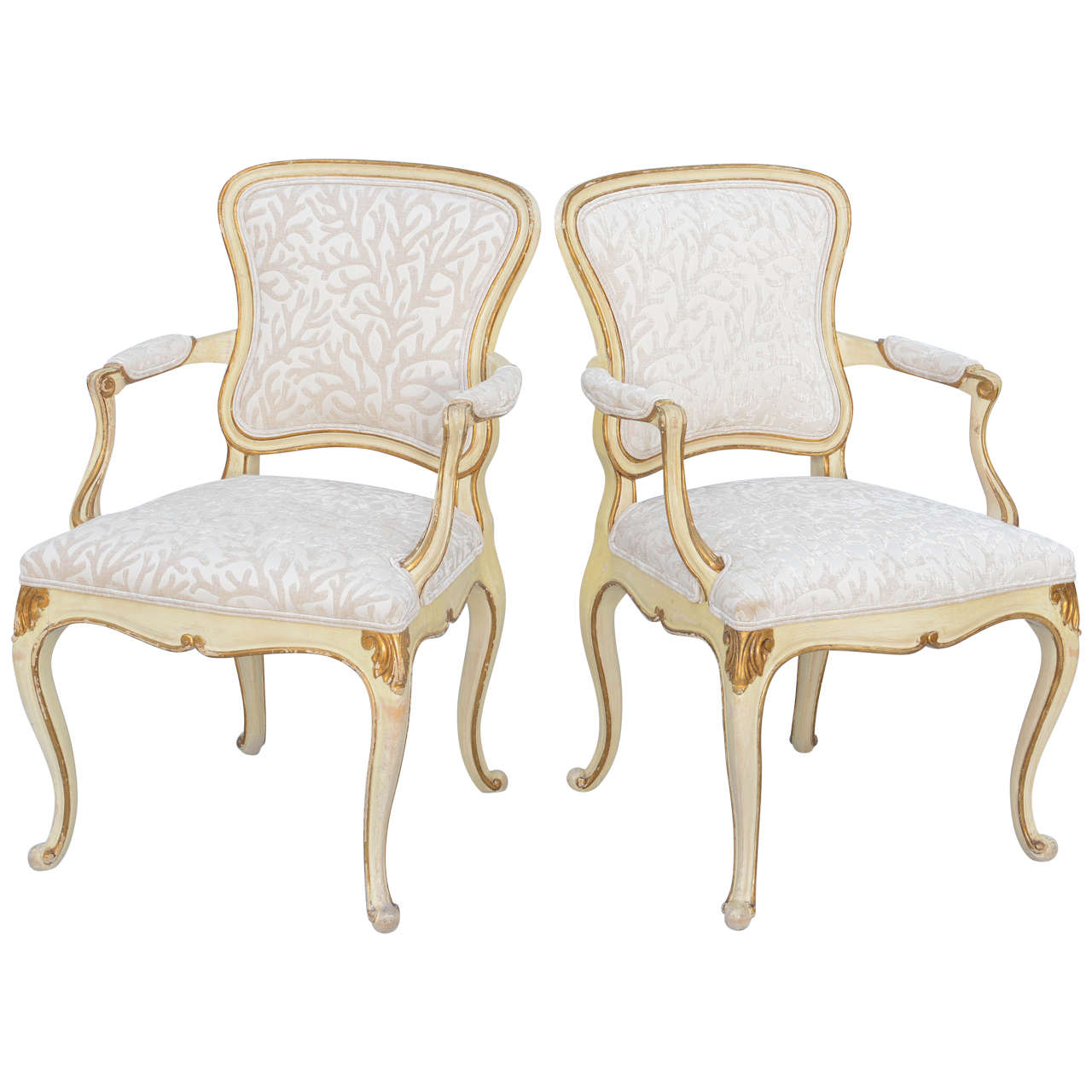 Pair of Painted & Parcel Gilt Armchairs