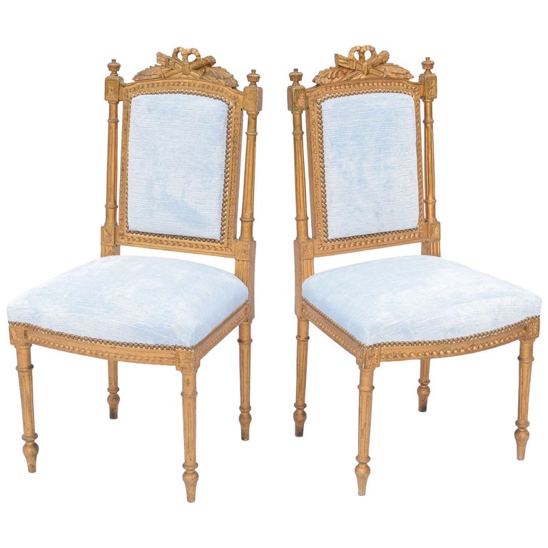 Pair of Louis XVI Giltwood Hall Chairs at 1stDibs