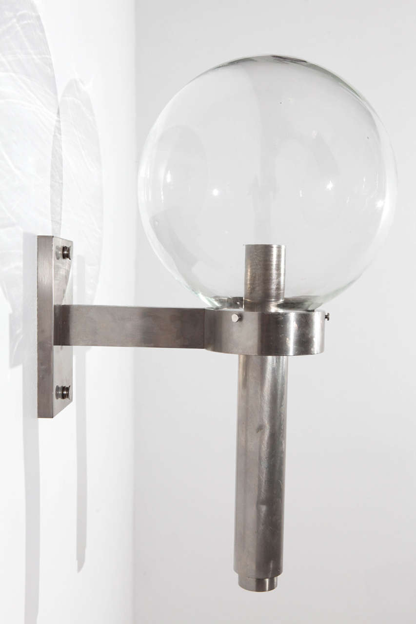 Mid-20th Century Glass and Chrome Sconce in the Style of Arredoluce For Sale
