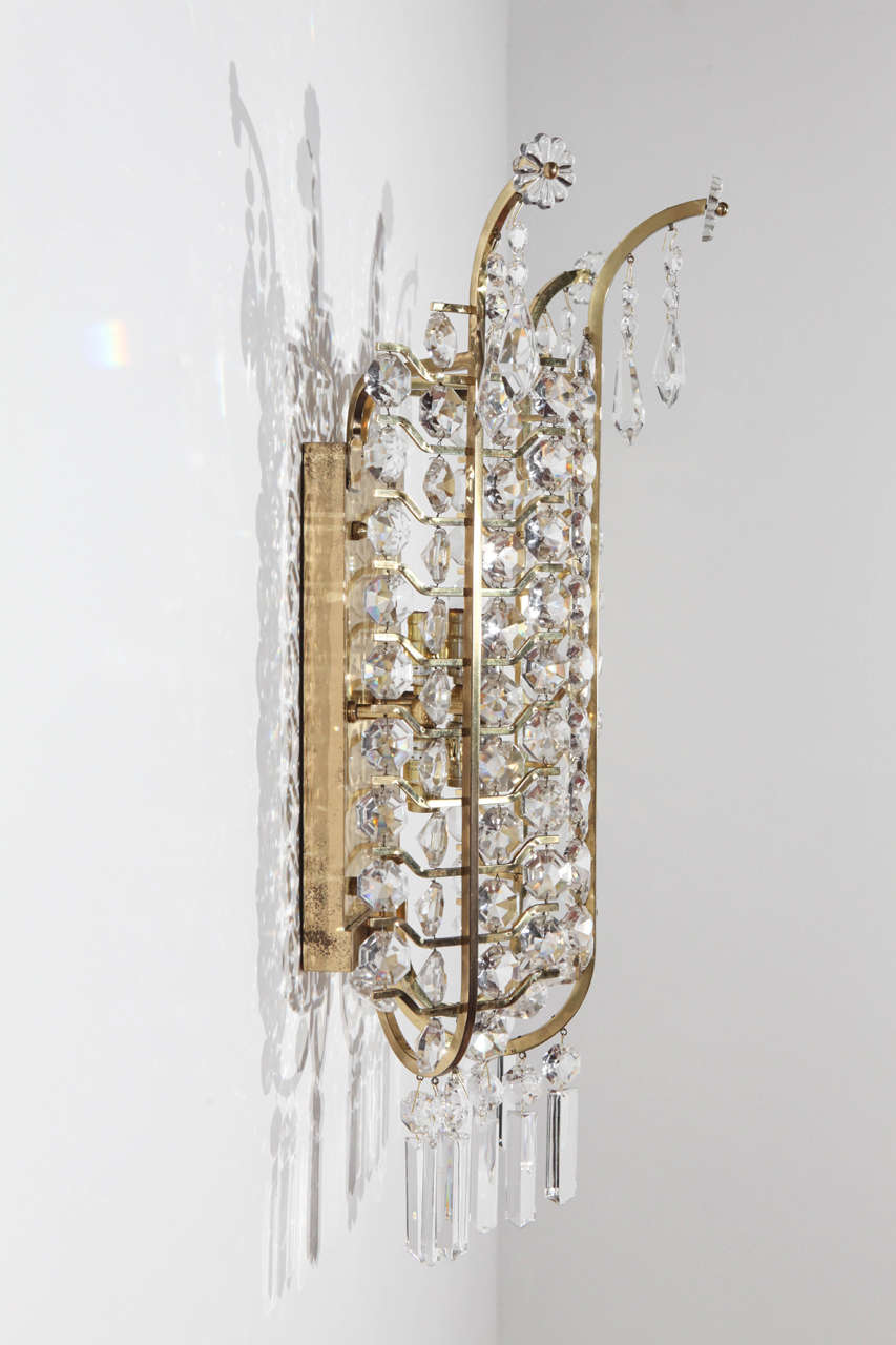 Mid-20th Century Pair of Crystal Sconces For Sale