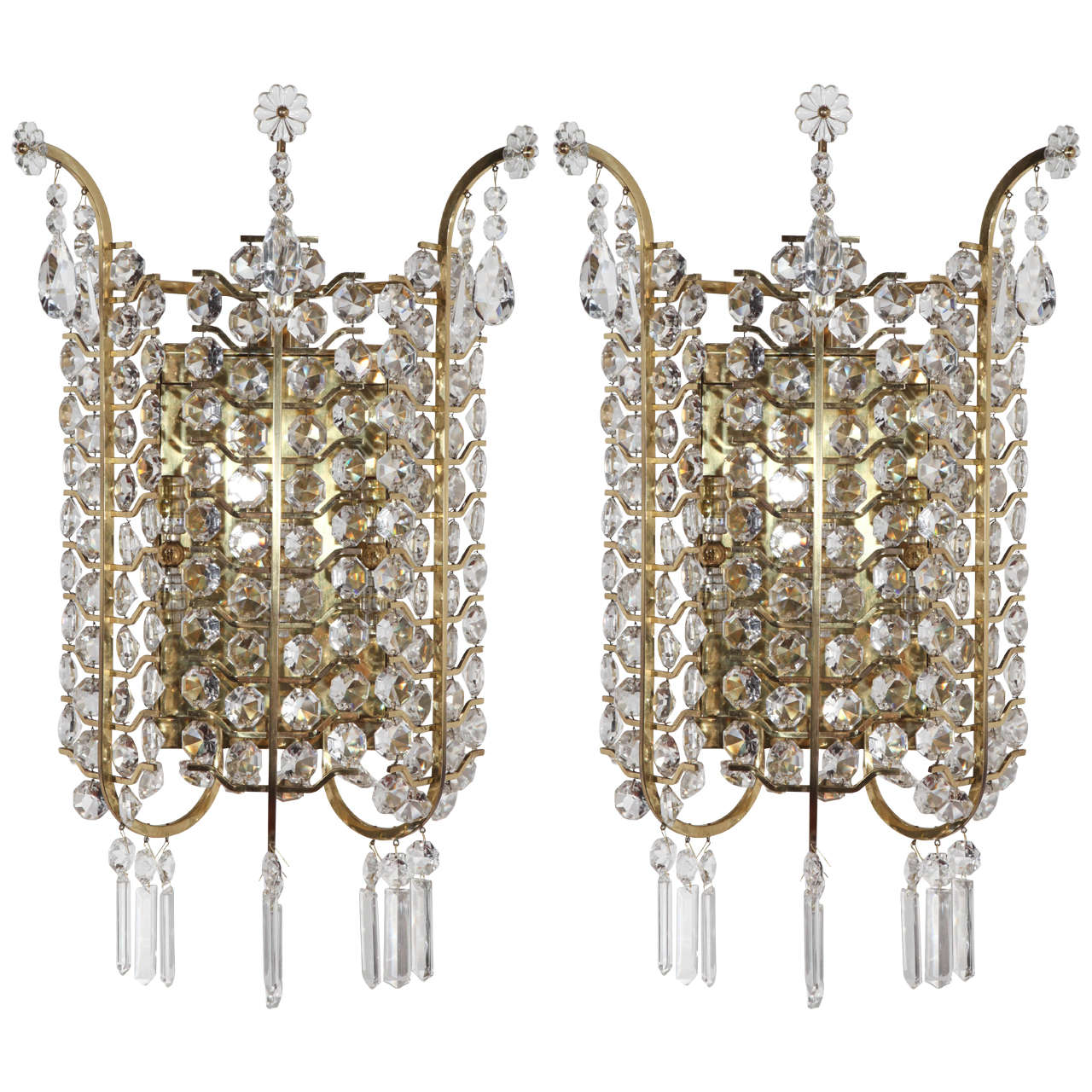Pair of Crystal Sconces For Sale