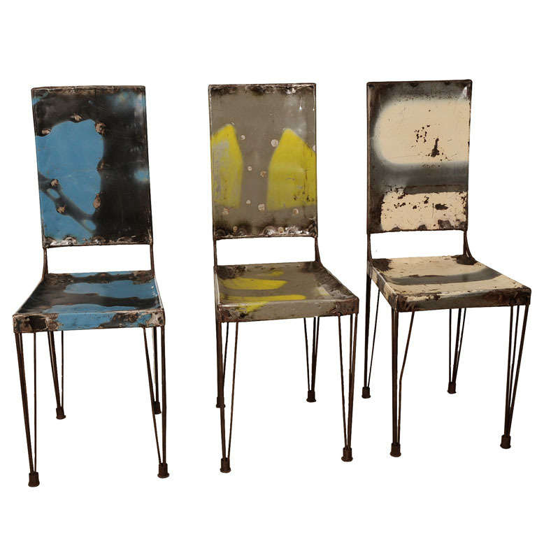 French Metal Chairs by L. Ceaicas For Sale