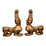 Pair of decorative giltwood sphinx objets by David Barrett