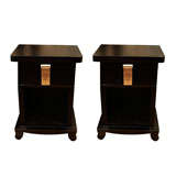 Pair of ebonized wood bedside tables by Grosfeld House