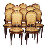 Set of 12 Antique French Mahogany Dining Room Chairs.
