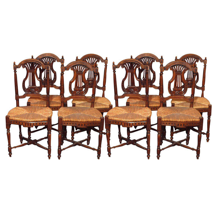 Set of 8 Antique French Country Dining Room Chairs