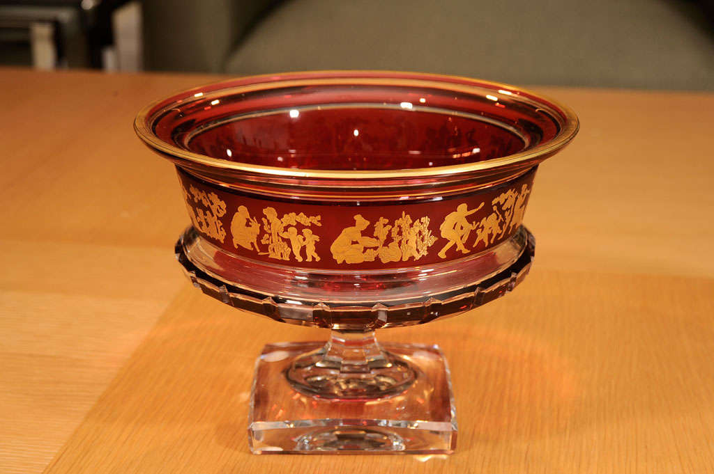 Ruby Red Glass Compote by Val St. Lambert In Excellent Condition For Sale In New York, NY