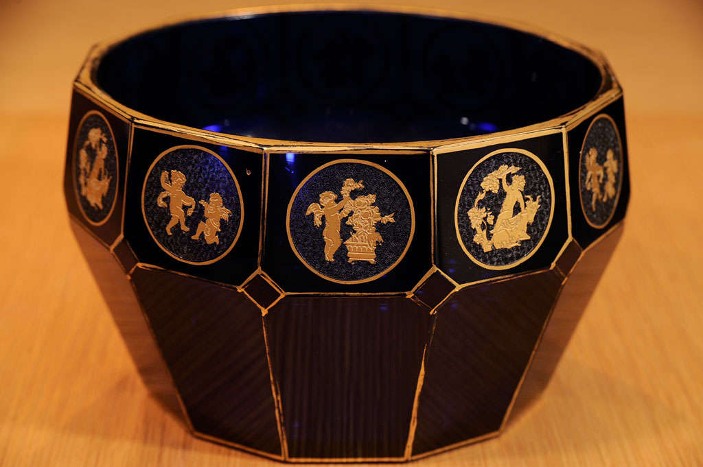 Belgian Cobalt Glass Bowl by Val St. Lambert For Sale