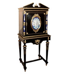 Antique Napoleon III Black Lacquered Humidor on Stand