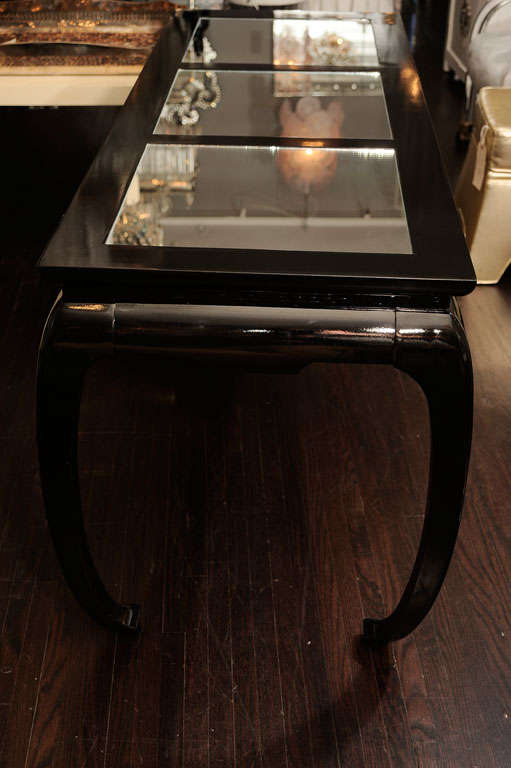 Wood Black Lacquered Chinoiserie Console