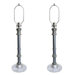 Pair Steel on Lucite base Industrial Table Lamps