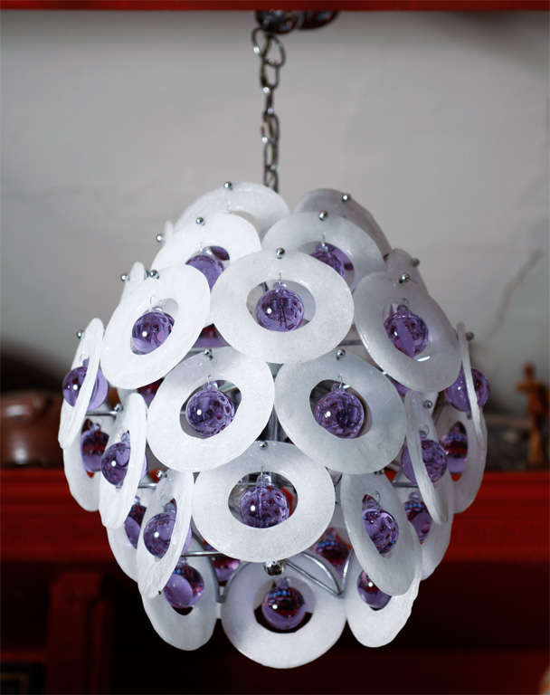 Venini Clear Frosted Disc & Sphere Chandelier