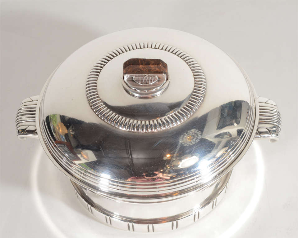Art Deco Silver Plated Ice Bucket W/ Burled Walnut Handle by Boulenger In Excellent Condition In New York, NY