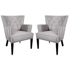 Pair of Hollywood High Back Chairs with Swept Arm Design
