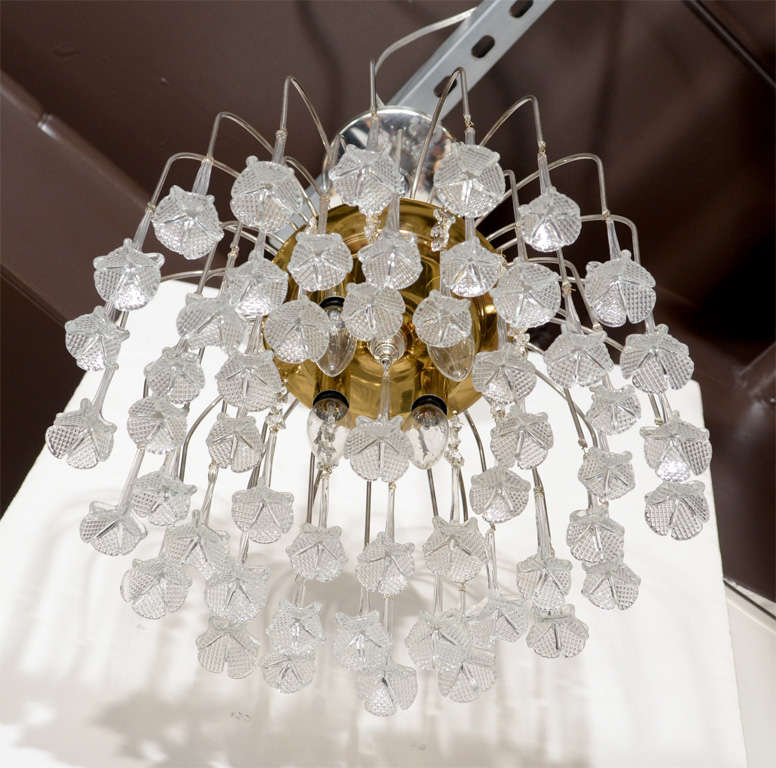 Mid Century Murano Two Tier Handblown Murano Glass Floral Pendant Chandelier In Excellent Condition In New York, NY