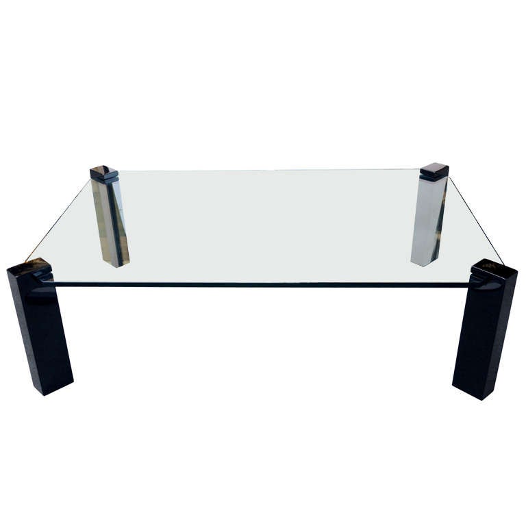 Exceptional Modernist Black lacquer and Glass Cocktail Table