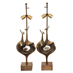 Pair Bronze Lamps signed "Willy Daro"