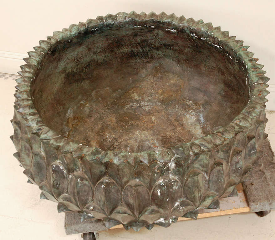 Really amazing monumental solid cast bronze lotus vessel.  COuld be a planter, a fire pit, or a table base.