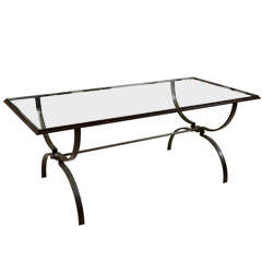 Patinated Steel and Glass Coffee Table