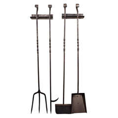 Antique Forged Iron Fire Tool Set
