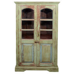 Retro Green Painted Armoire w/ Glass Windows