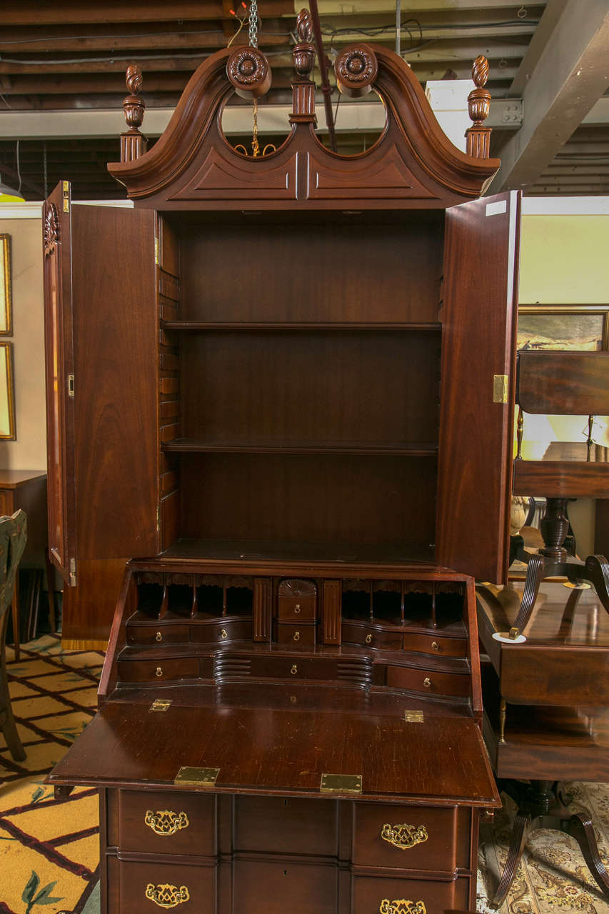 Chinese Chippendale Mahogany Block Front Georgian Style Goffard Townsend Secretary Desk